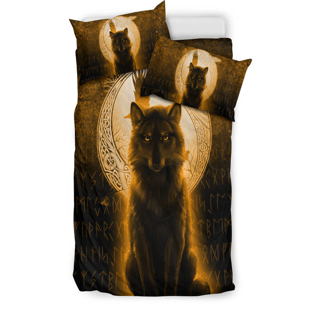 Viking Bedding Set Fenrir Viking Wolf Gold Version Bedding Set RLT12 - Wonder Print Shop
