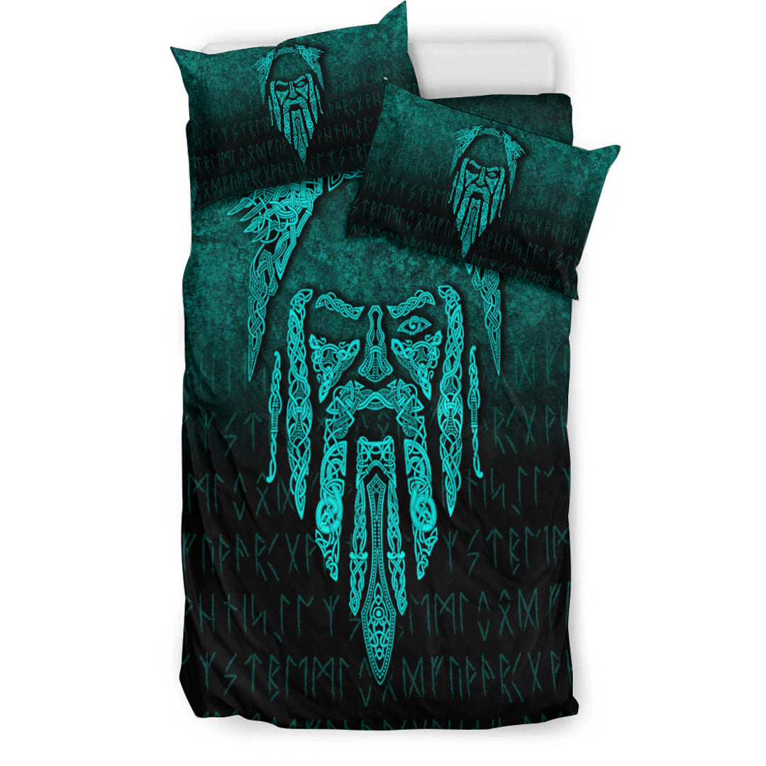 Viking Bedding Set Eye of Odin Cyan Version Bedding Set RLT12 - Wonder Print Shop