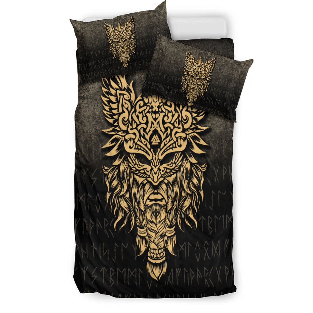 Viking Bedding Set Odin The Allfather Asgard God and Chief Of Aesir Gold Version Bedding Set RLT12 - Wonder Print Shop