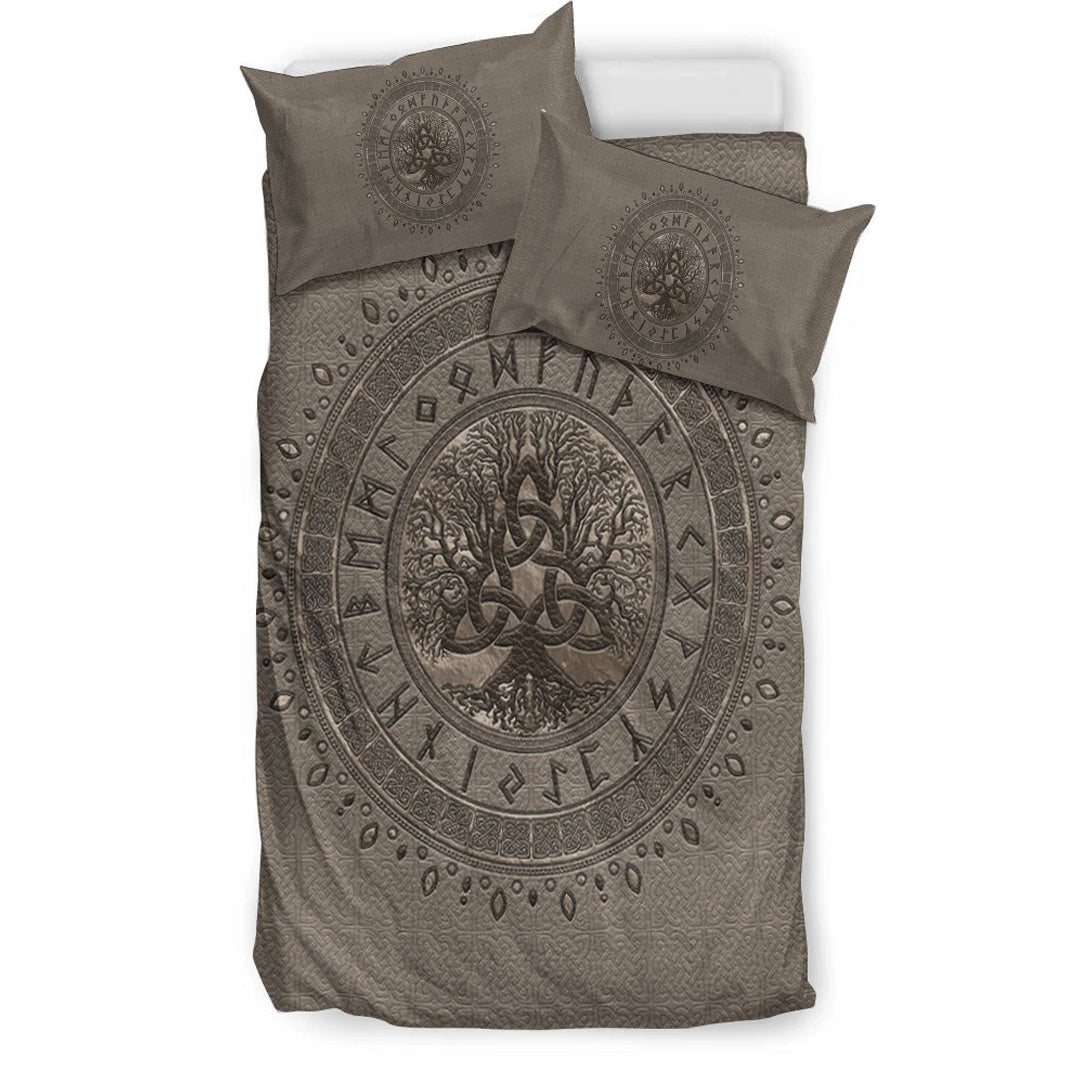 Viking Bedding Set Tree Of Life with Triquetra Beige Bedding Set RLT12 - Wonder Print Shop