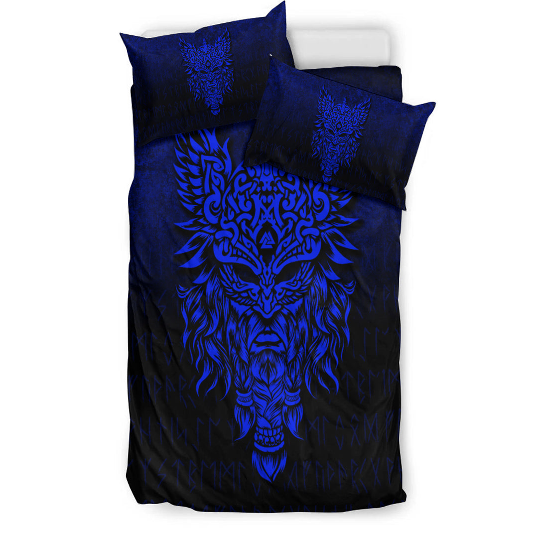 Viking Bedding Set Odin The Allfather Asgard God and Chief Of Aesir Blue Version Bedding Set RLT12 - Wonder Print Shop