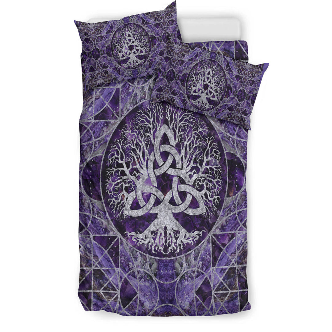 Viking Bedding Set Tree Of Life with Triquetra Amethyst and Silver Bedding Set RLT12 - Wonder Print Shop