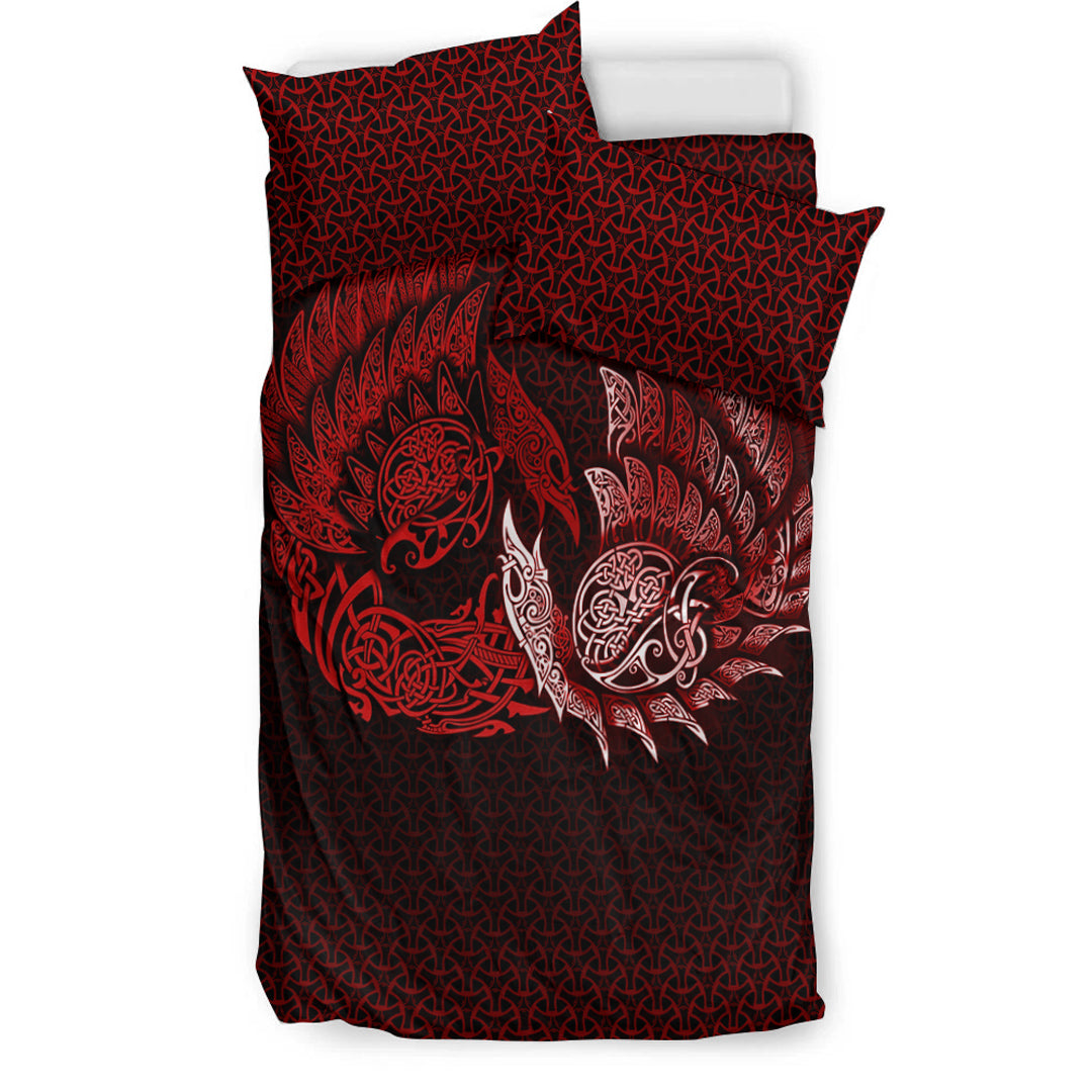 Viking Bedding Set Ragnarok Huginn Muninn Red Version Bedding Set RLT12 - Wonder Print Shop