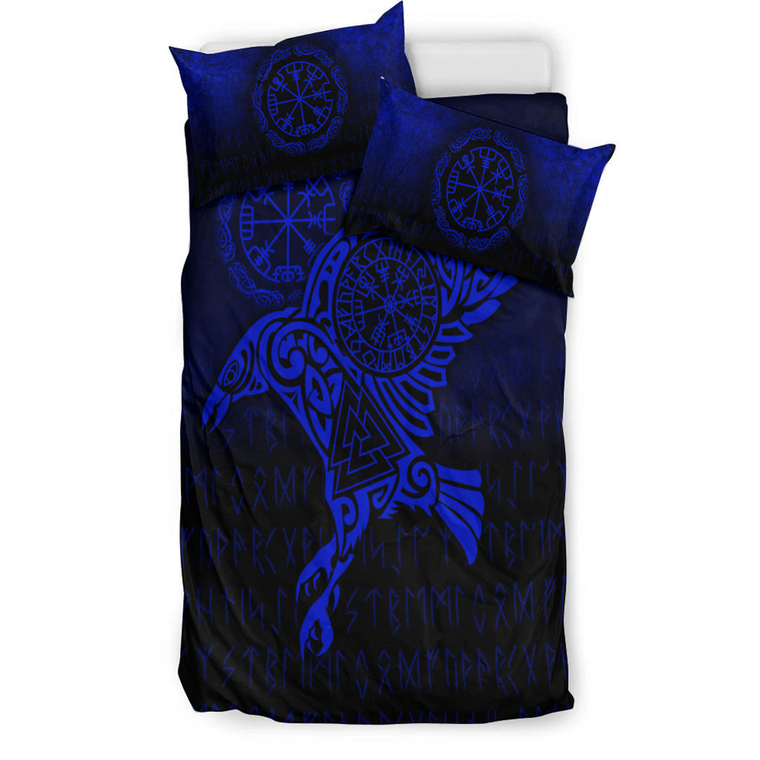 Viking Bedding Set Raven Vegvisir Tattoo Blue Version Bedding Set RLT12 - Wonder Print Shop