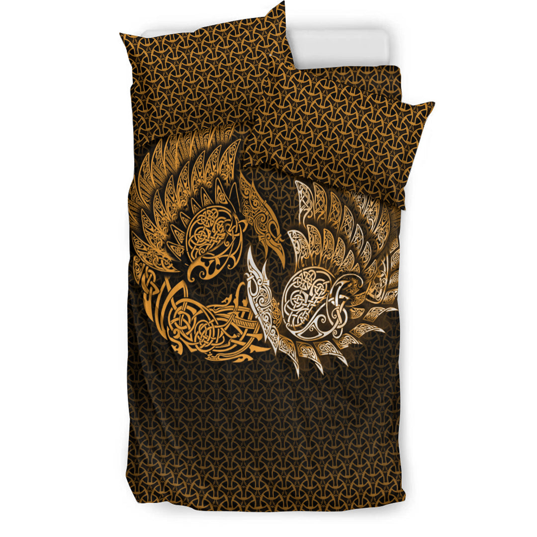 Viking Bedding Set Ragnarok Huginn Muninn Gold Version Bedding Set RLT12 - Wonder Print Shop