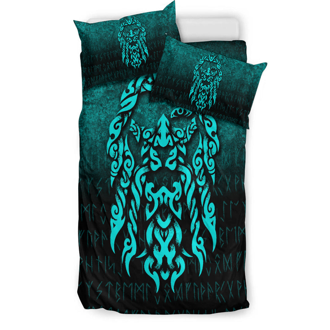 Viking Bedding Set Viking God Odin Allfather In Asgard Raven God Cyan Version Bedding Set RLT12 - Wonder Print Shop