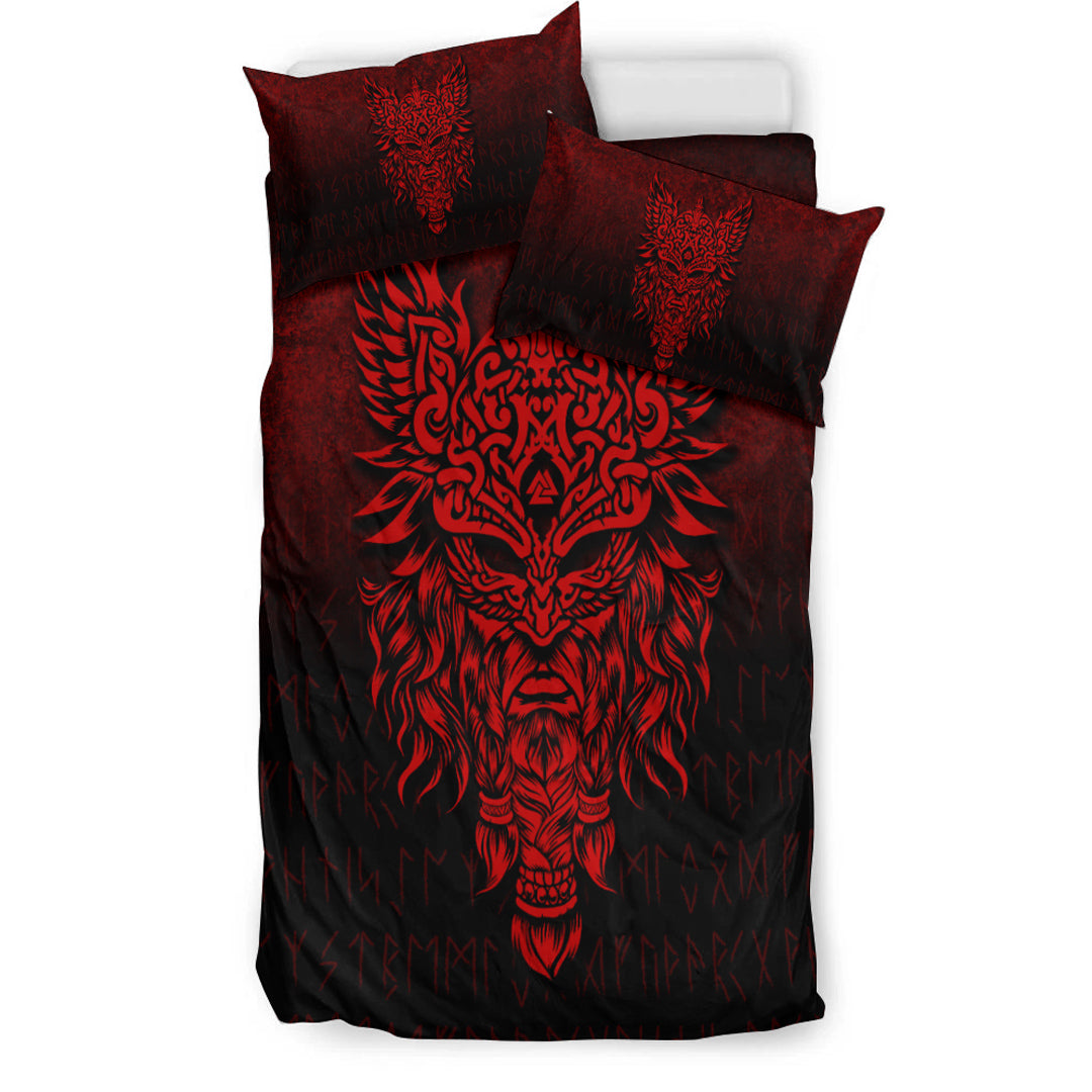 Viking Bedding Set Odin The Allfather Asgard God and Chief Of Aesir Red Version Bedding Set RLT12 - Wonder Print Shop