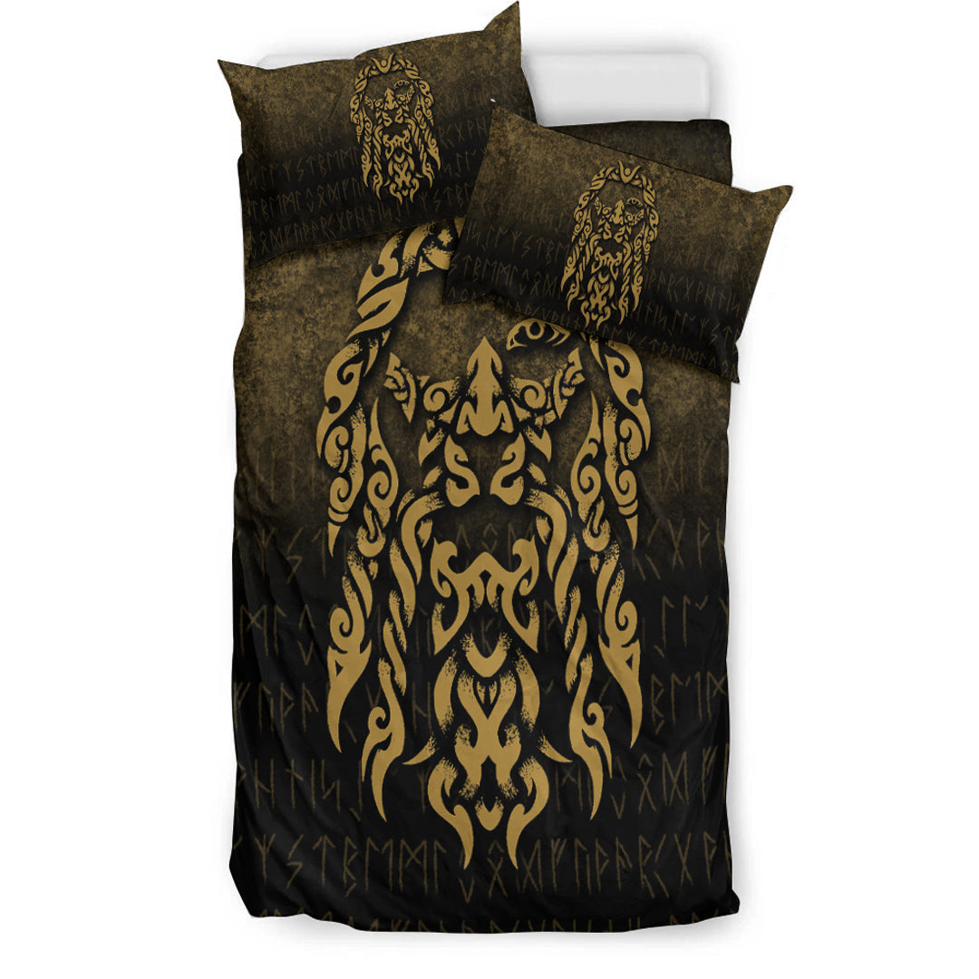 Viking Bedding Set Viking God Odin Allfather In Asgard Raven God Gold Version Bedding Set RLT12 - Wonder Print Shop