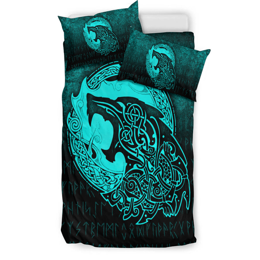 Viking Bedding Set Fenrir Viking 3D Tattoo Cyan Version Bedding Set RLT12 - Wonder Print Shop