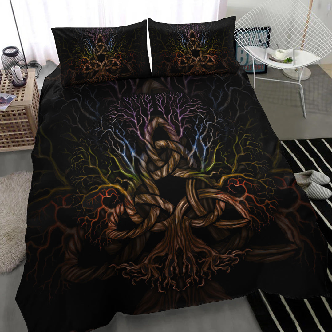 Viking Bedding Set Colorful Tree Of Life With Triquetra Bedding Set RLT12 - Wonder Print Shop