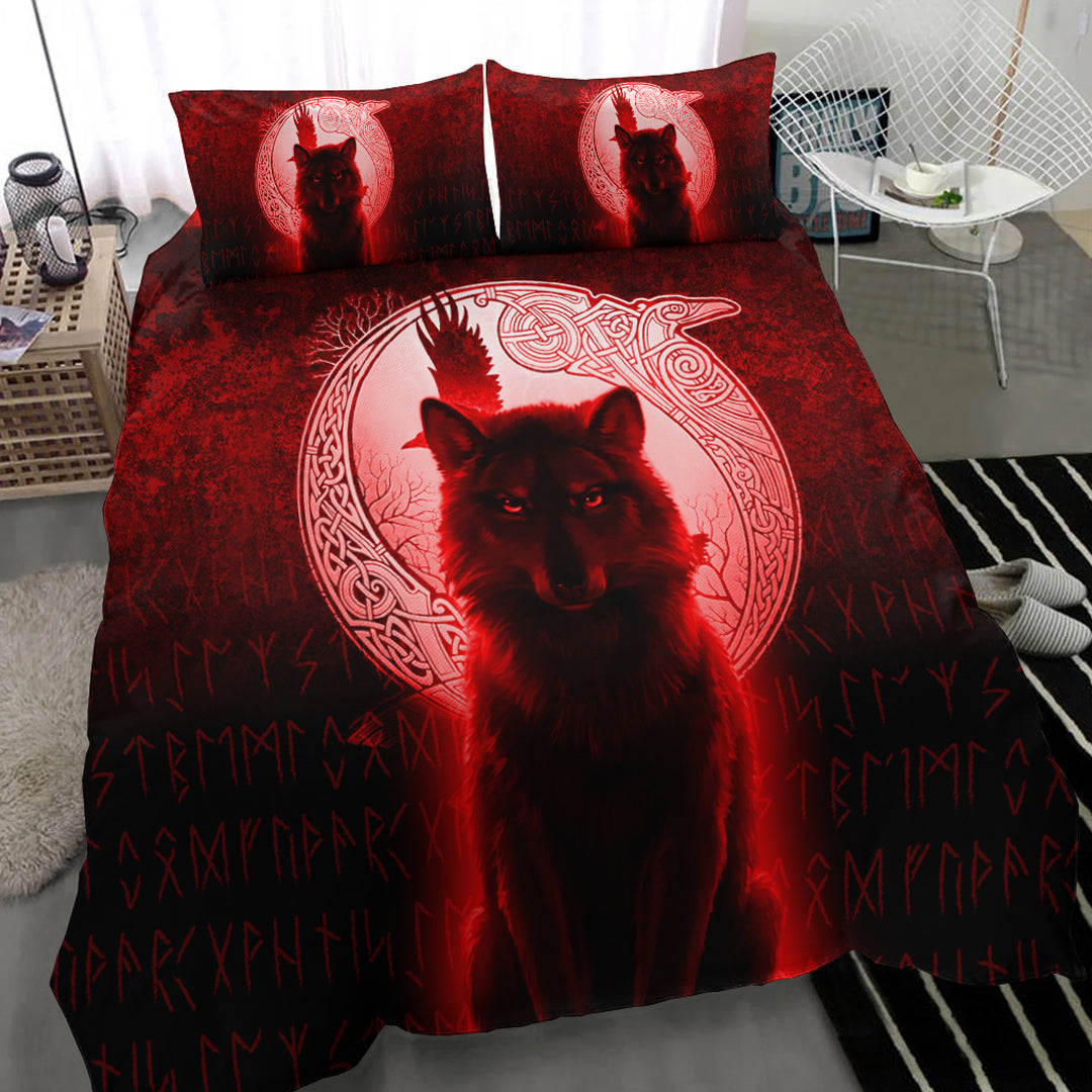 Viking Bedding Set Fenrir Viking Wolf Red Version Bedding Set RLT12 - Wonder Print Shop