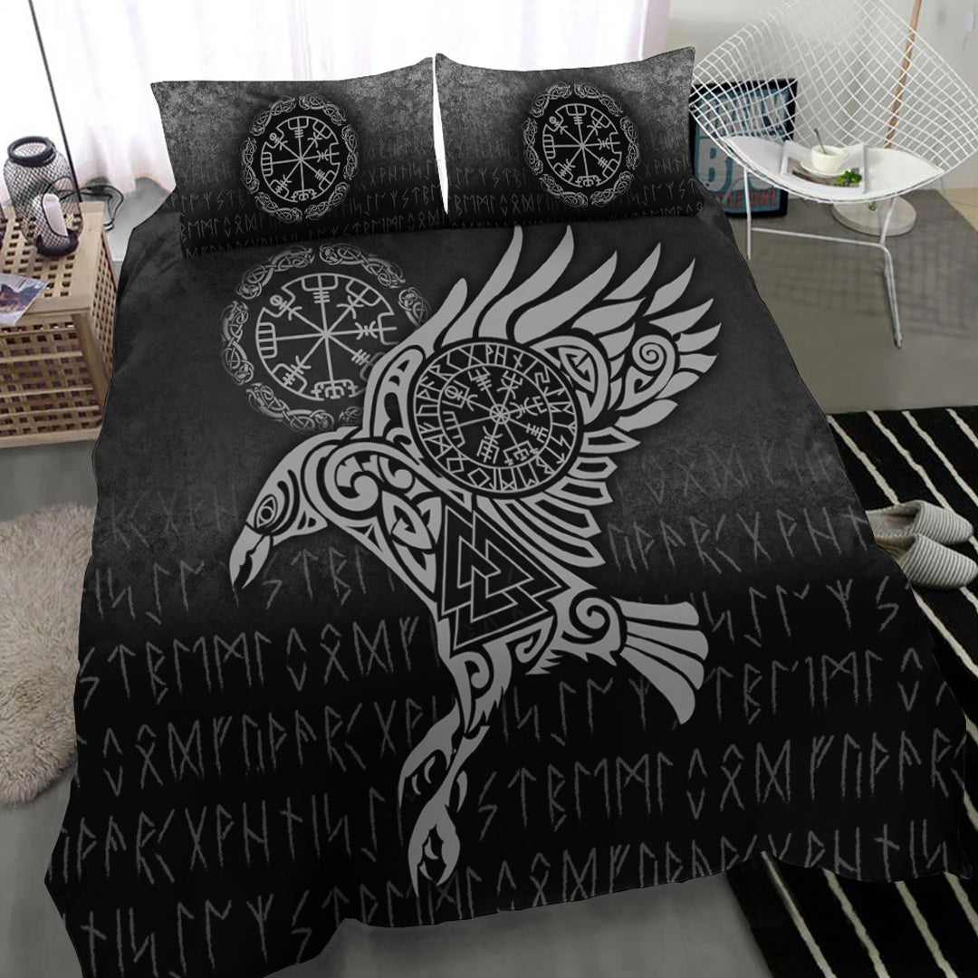 Viking Bedding Set Raven Vegvisir Tattoo Special Version Bedding Set RLT12 - Wonder Print Shop