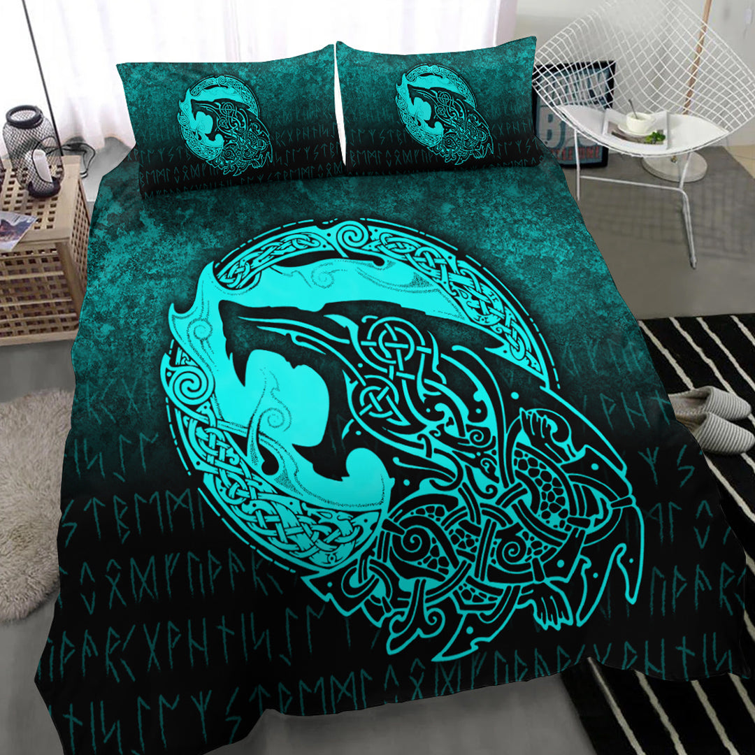 Viking Bedding Set Fenrir Viking 3D Tattoo Cyan Version Bedding Set RLT12 - Wonder Print Shop