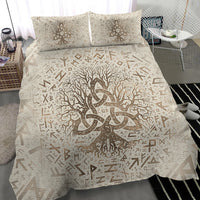 Viking Bedding Set Tree Of Life with Triquetra and Futhark Pastel Gold Bedding Set RLT12 - Wonder Print Shop