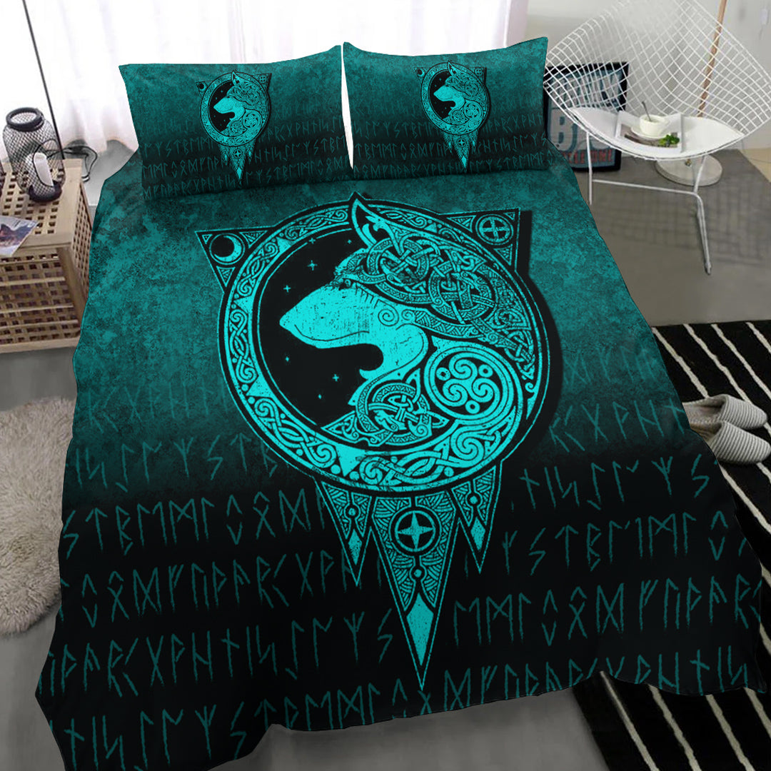 Viking Bedding Set Viking Norse Wolf Cyan Version Bedding Set RLT12 - Wonder Print Shop