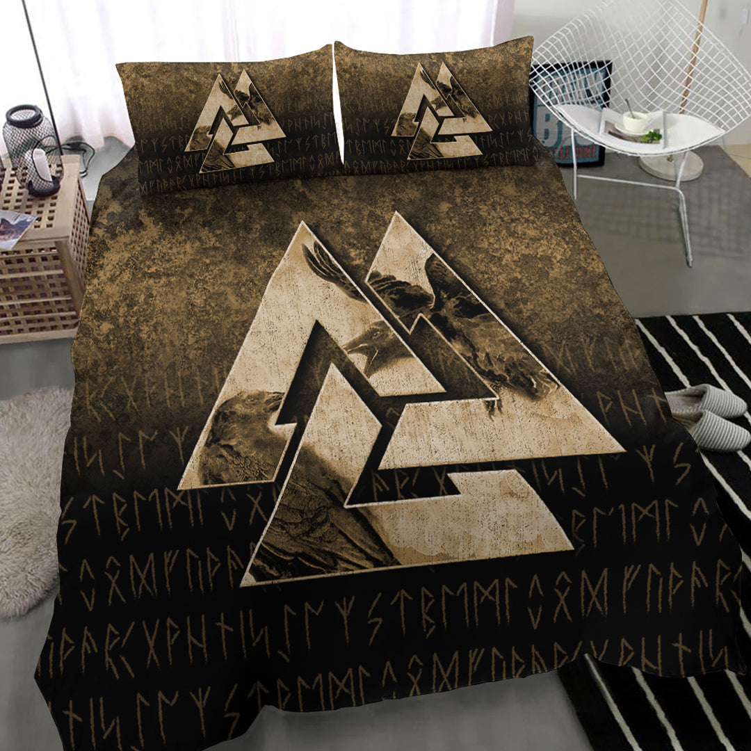 Viking Bedding Set Huginn Muninn Ravens from Odin Viking Gold Version Bedding Set RLT12 - Wonder Print Shop