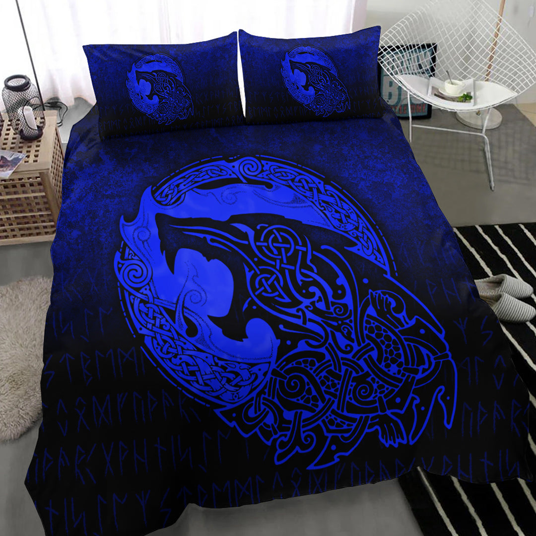 Viking Bedding Set Fenrir Viking 3D Tattoo Blue Version Bedding Set RLT12 - Wonder Print Shop