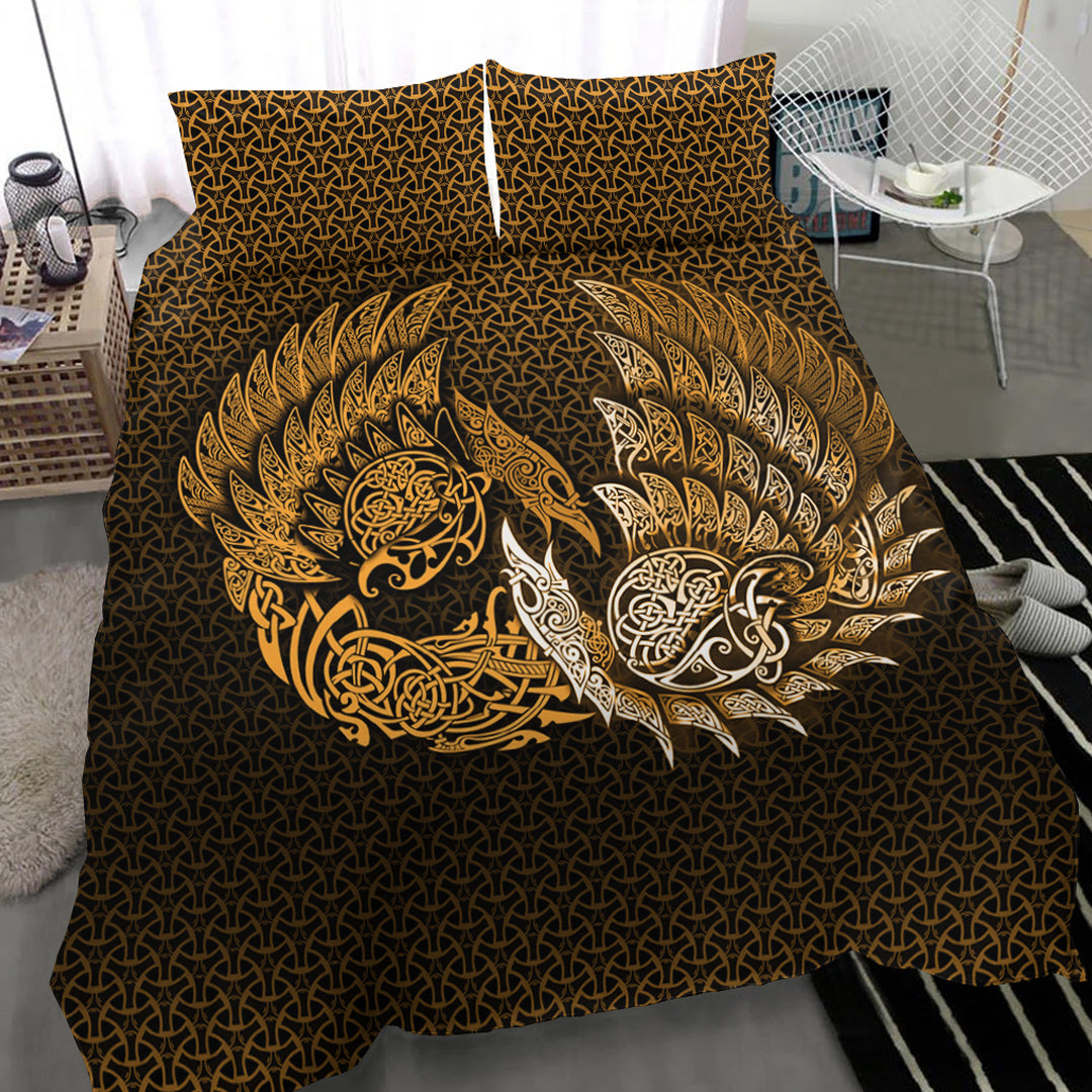 Viking Bedding Set Ragnarok Huginn Muninn Gold Version Bedding Set RLT12 - Wonder Print Shop