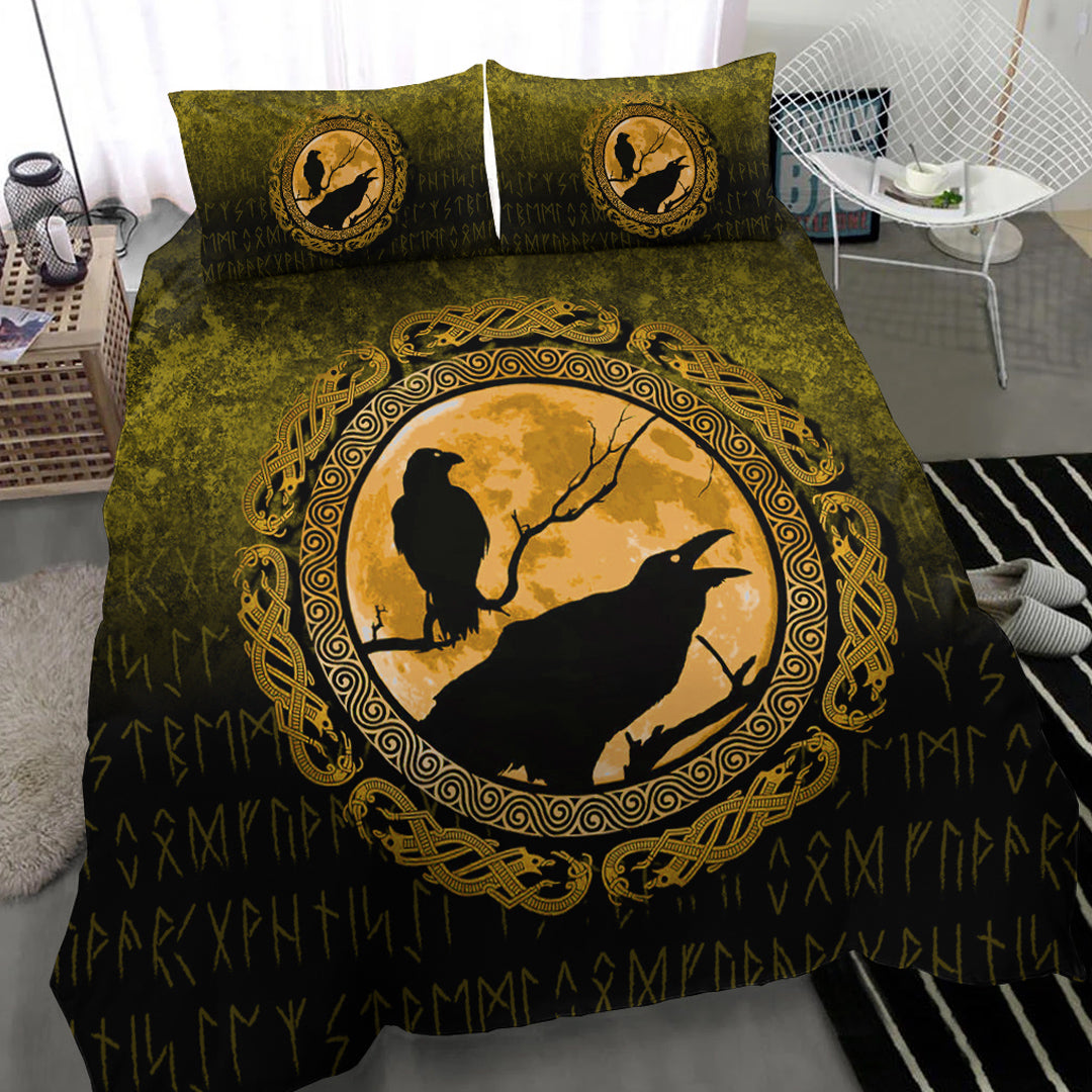 Viking Bedding Set Vikings Huginn Muninn Odin Ravens Gold Version Bedding Set RLT12 - Wonder Print Shop