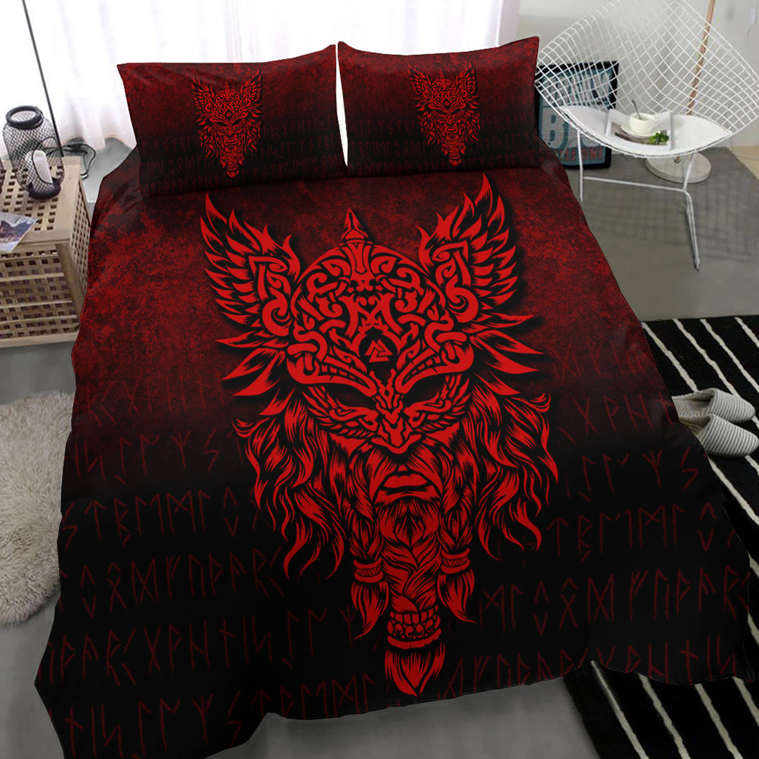 Viking Bedding Set Odin The Allfather Asgard God and Chief Of Aesir Red Version Bedding Set RLT12 - Wonder Print Shop