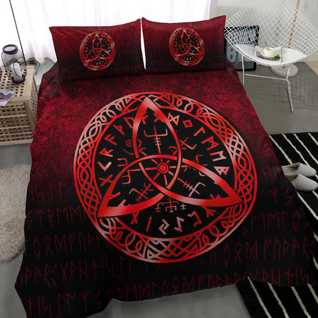 Viking Bedding Set Vegvisir Nordic Viking Rune Red Version Bedding Set RLT12 - Wonder Print Shop