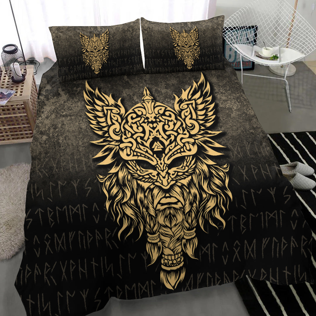 Viking Bedding Set Odin The Allfather Asgard God and Chief Of Aesir Gold Version Bedding Set RLT12 - Wonder Print Shop