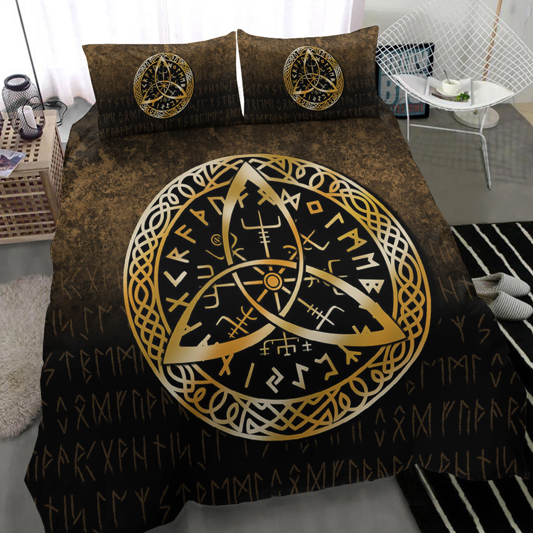 Viking Bedding Set Vegvisir Nordic Viking Rune Gold Version Bedding Set RLT12 - Wonder Print Shop