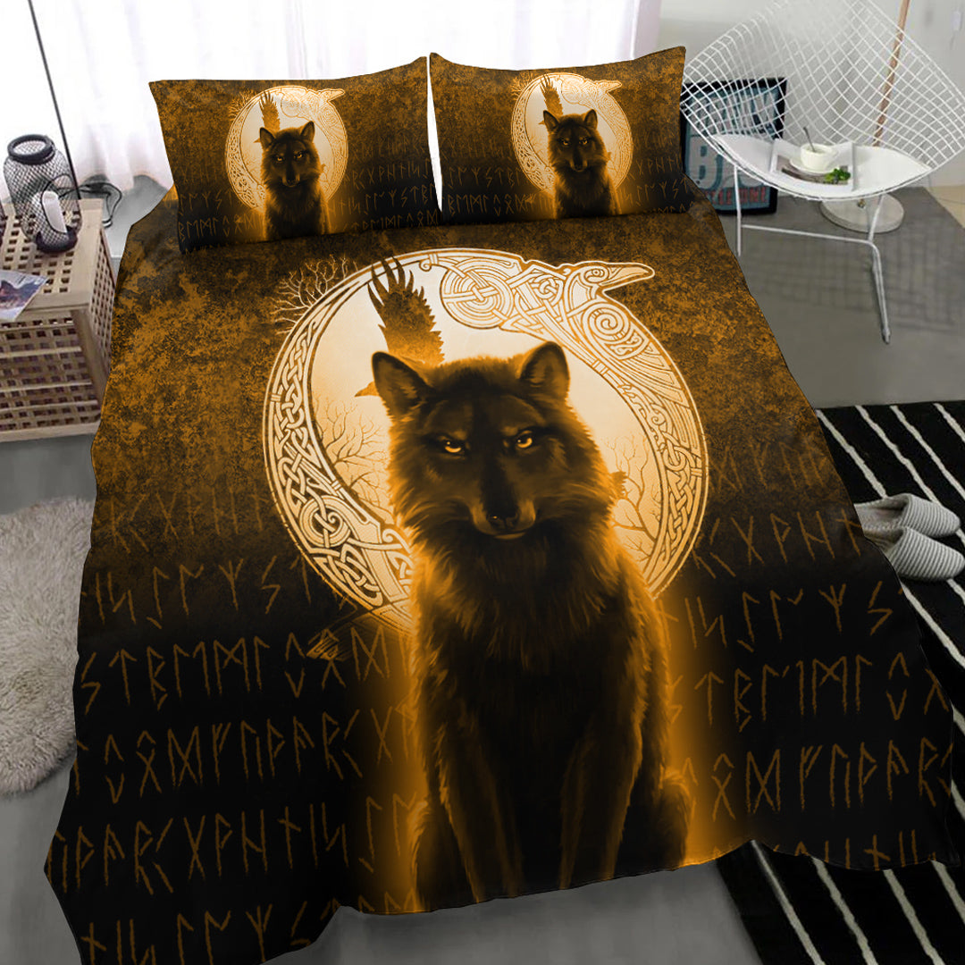 Viking Bedding Set Fenrir Viking Wolf Gold Version Bedding Set RLT12 - Wonder Print Shop
