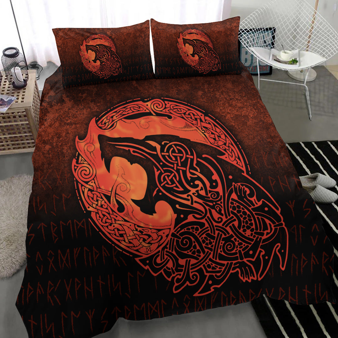 Viking Bedding Set Fenrir Viking 3D Tattoo Orange Version Bedding Set RLT12 - Wonder Print Shop