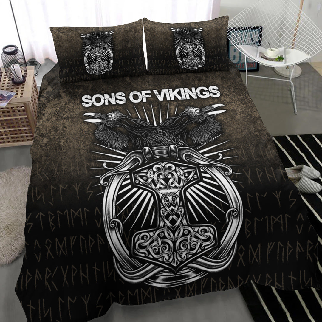 Viking Bedding Set Vikings Ravens Mjolnir Bedding Set RLT12 - Wonder Print Shop