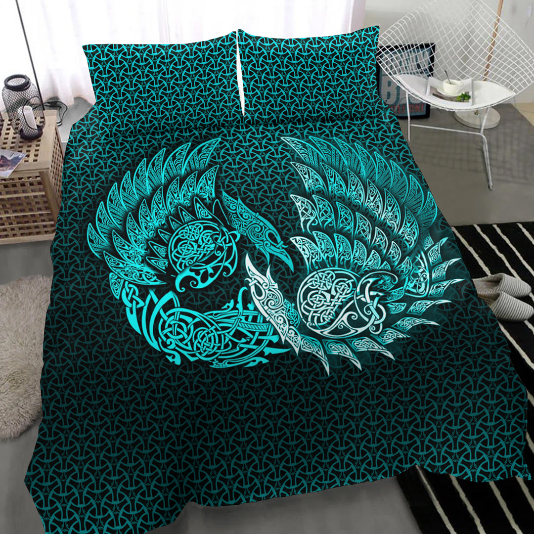 Viking Bedding Set Ragnarok Huginn Muninn Cyan Version Bedding Set RLT12 - Wonder Print Shop