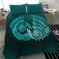 Viking Bedding Set Ragnarok Huginn Muninn Cyan Version Bedding Set RLT12 - Wonder Print Shop