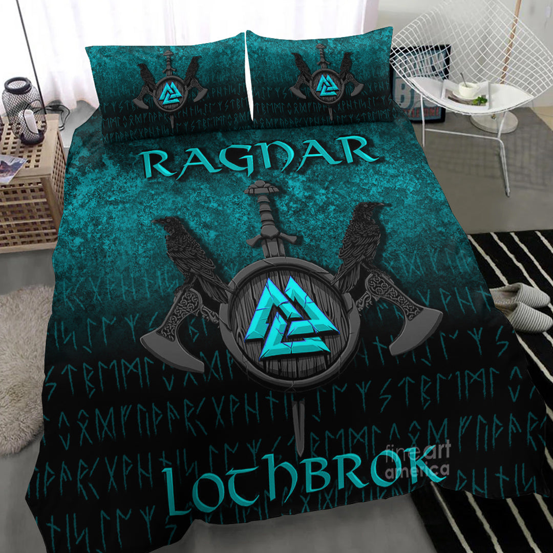 Viking Bedding Set Ragnar Lothbrok Ragnar Lodbrok Viking Warrior Cyan Version Bedding Set RLT12 - Wonder Print Shop