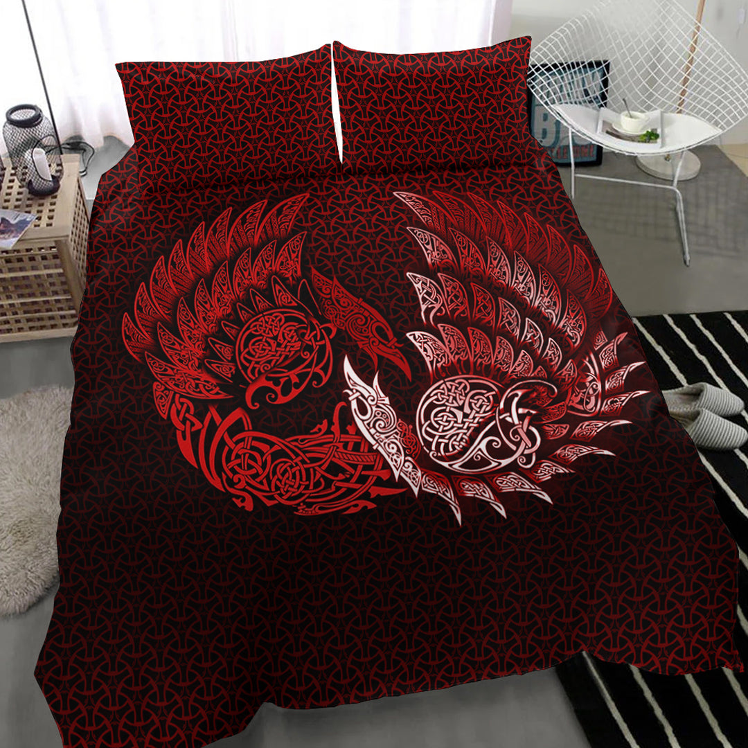 Viking Bedding Set Ragnarok Huginn Muninn Red Version Bedding Set RLT12 - Wonder Print Shop