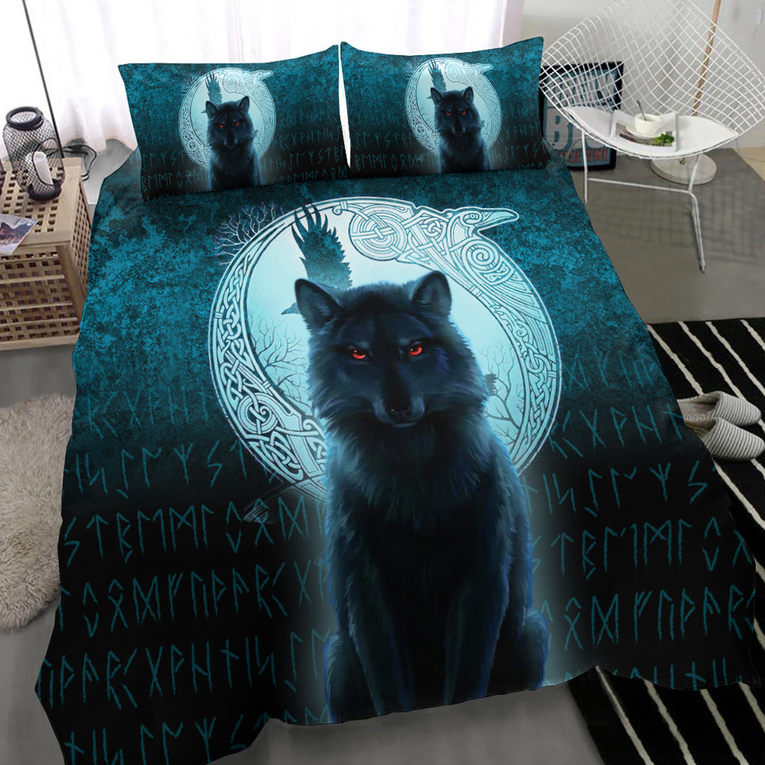 Viking Bedding Set Fenrir Viking Wolf Cyan Version Bedding Set RLT12 - Wonder Print Shop