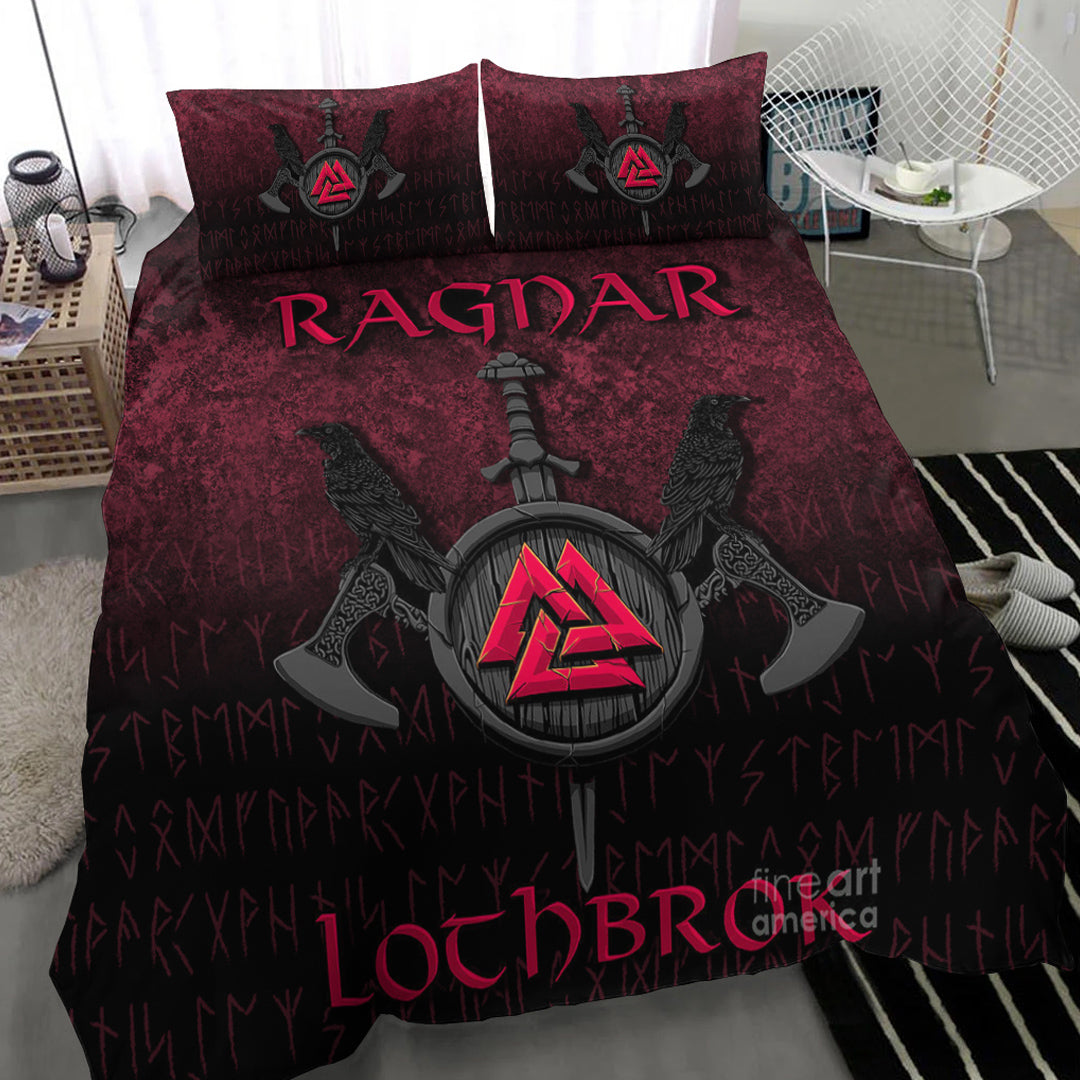 Viking Bedding Set Ragnar Lothbrok Ragnar Lodbrok Viking Warrior Red Version Bedding Set RLT12 - Wonder Print Shop