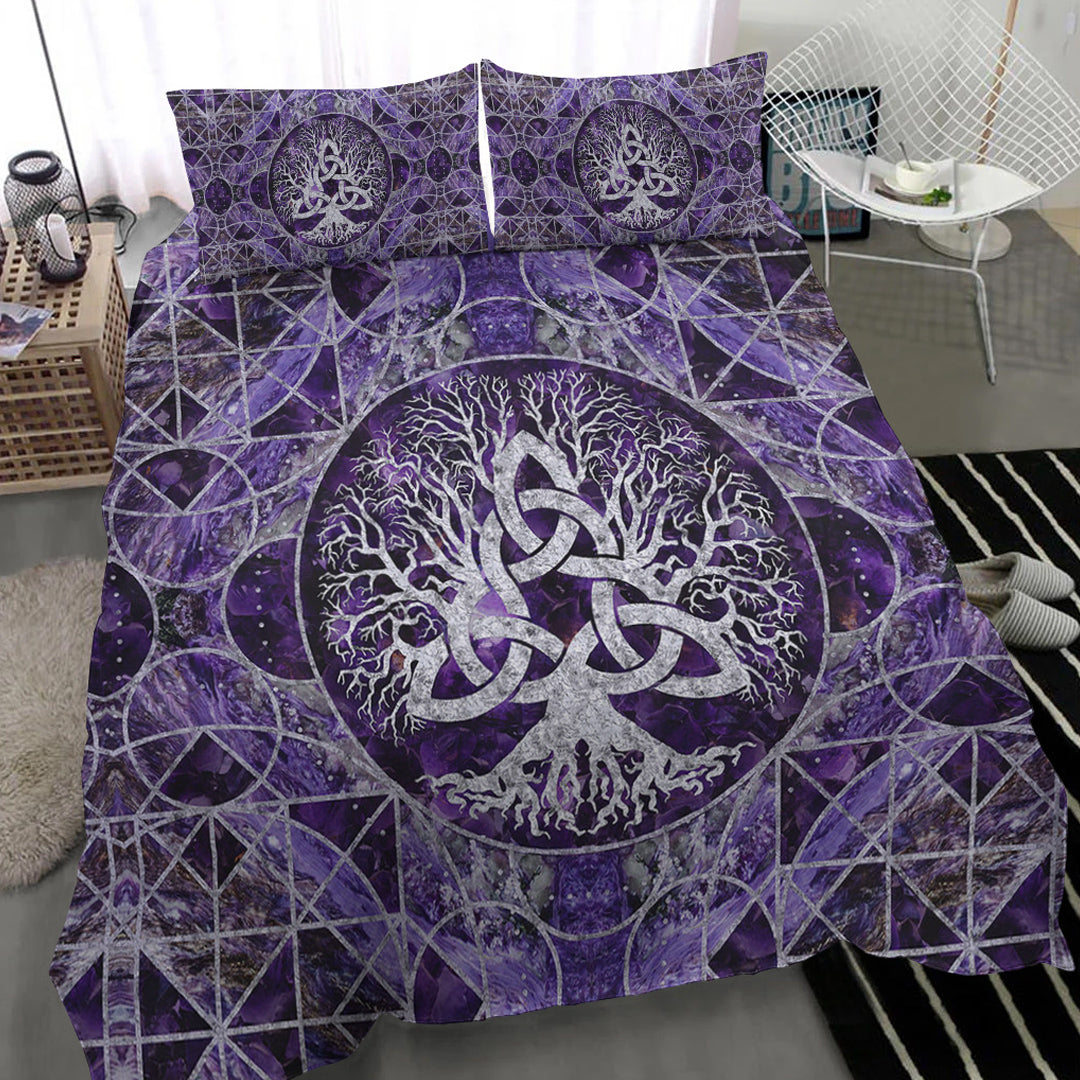 Viking Bedding Set Tree Of Life with Triquetra Amethyst and Silver Bedding Set RLT12 - Wonder Print Shop