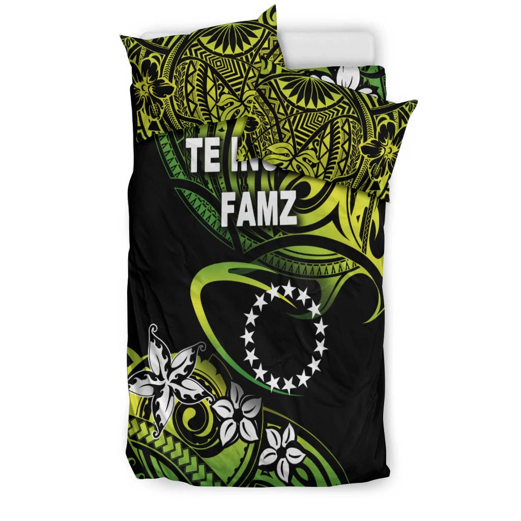 TE INUINU FAMZ Cook Islands Rugby Bedding Set Unique Vibes Green LT8 - Wonder Print Shop