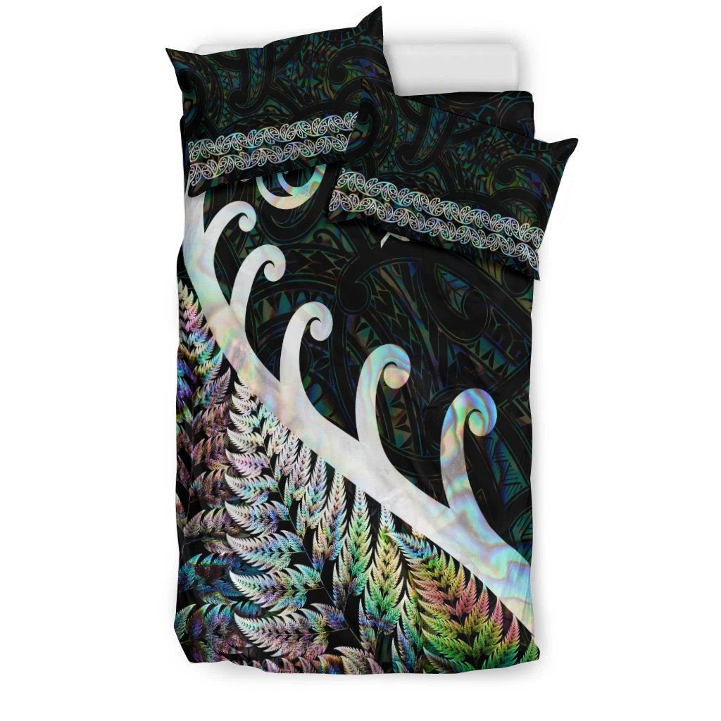 New Zealand Rugby Maori Bedding Set Silver Fern Koru Vibes Paua Shell LT8 - Wonder Print Shop
