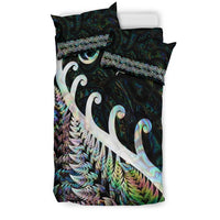 New Zealand Rugby Maori Bedding Set Silver Fern Koru Vibes Paua Shell LT8 - Wonder Print Shop