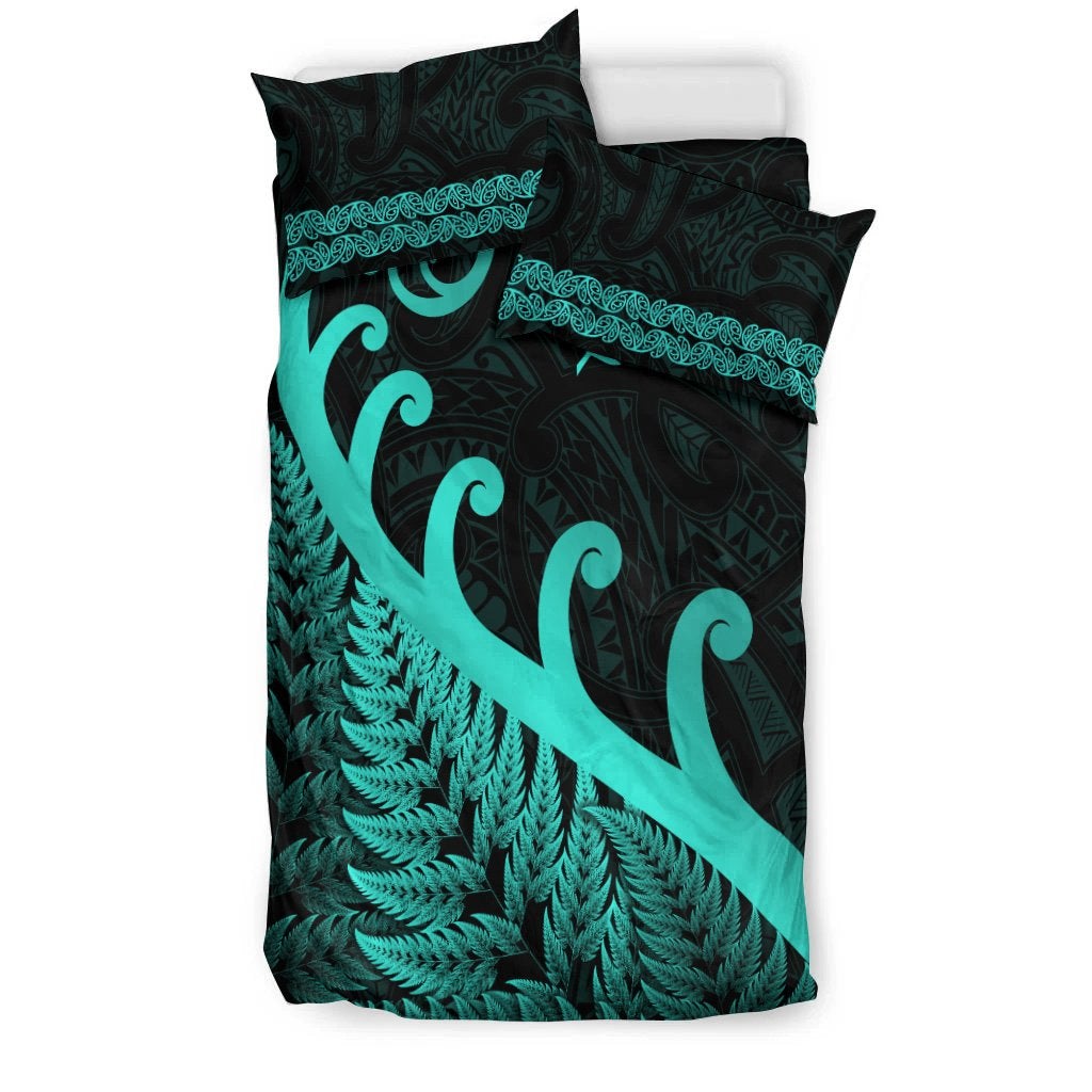 New Zealand Rugby Maori Bedding Set Silver Fern Koru Vibes Turquoise LT8 - Wonder Print Shop