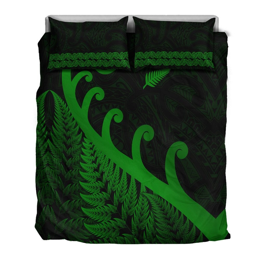 New Zealand Rugby Maori Bedding Set Silver Fern Koru Vibes Green LT8 - Wonder Print Shop