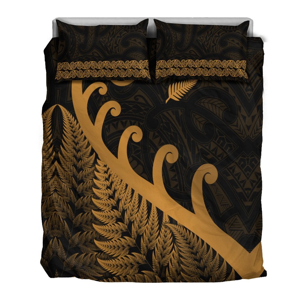 New Zealand Rugby Maori Bedding Set Silver Fern Koru Vibes Gold LT8 - Wonder Print Shop