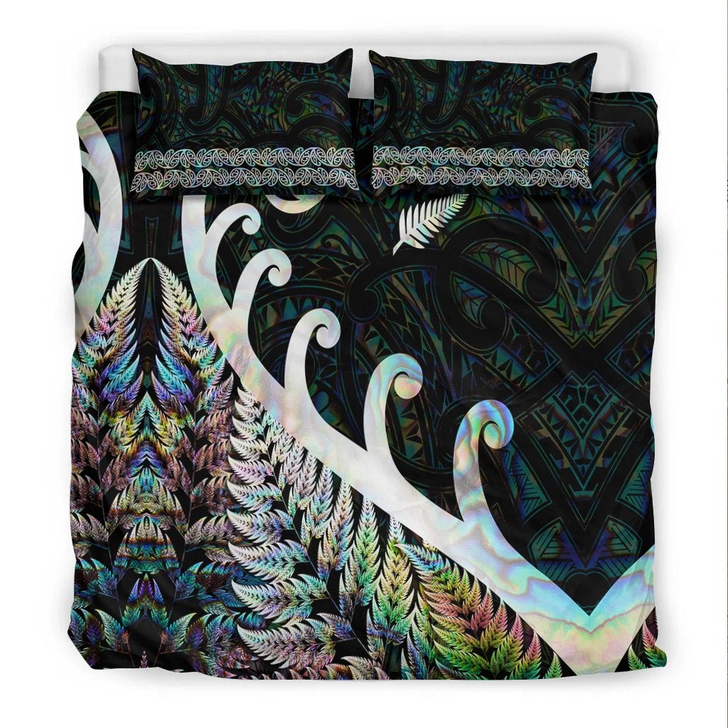 New Zealand Rugby Maori Bedding Set Silver Fern Koru Vibes Paua Shell LT8 - Wonder Print Shop