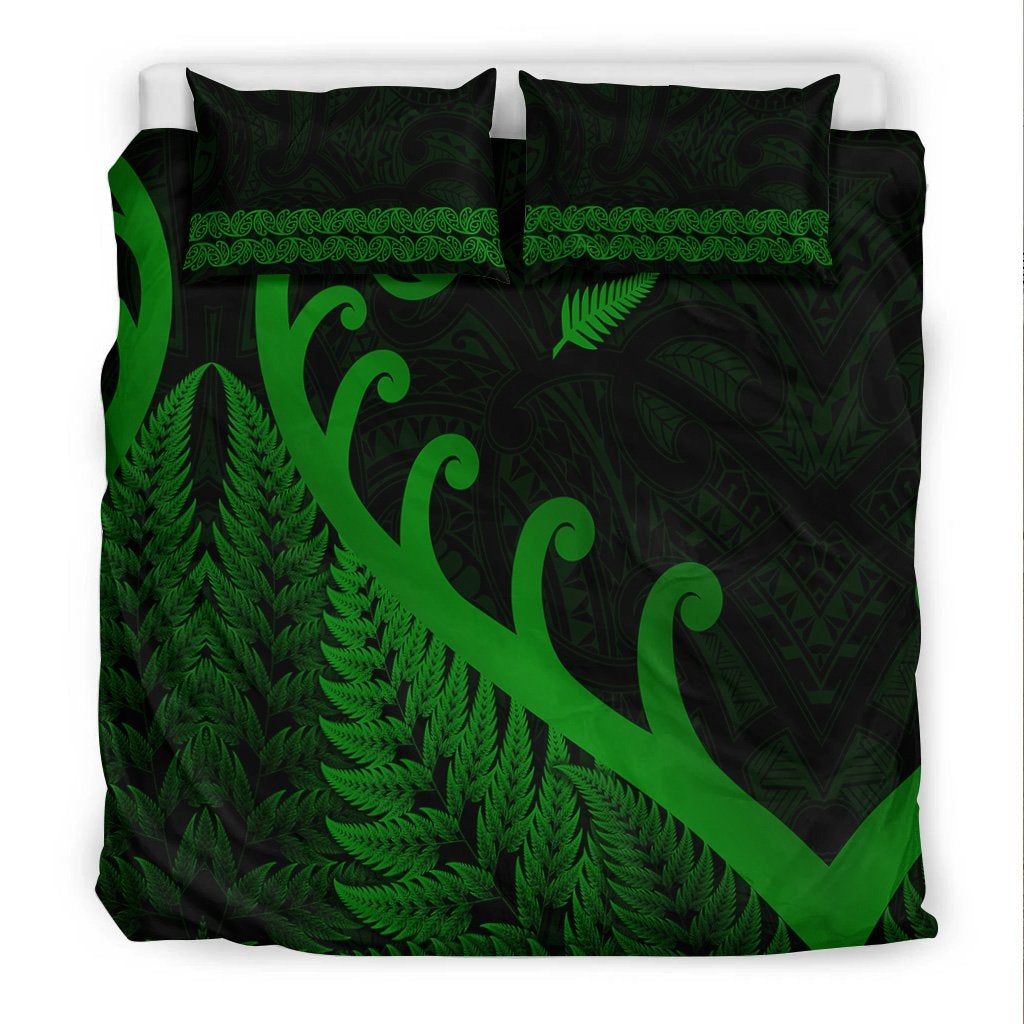 New Zealand Rugby Maori Bedding Set Silver Fern Koru Vibes Green LT8 - Wonder Print Shop