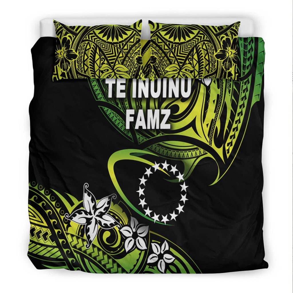 TE INUINU FAMZ Cook Islands Rugby Bedding Set Unique Vibes Green LT8 - Wonder Print Shop
