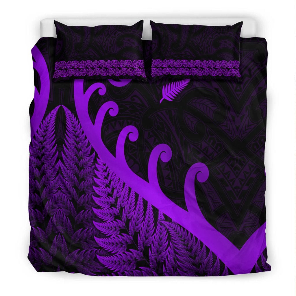 New Zealand Rugby Maori Bedding Set Silver Fern Koru Vibes Purple LT8 - Wonder Print Shop