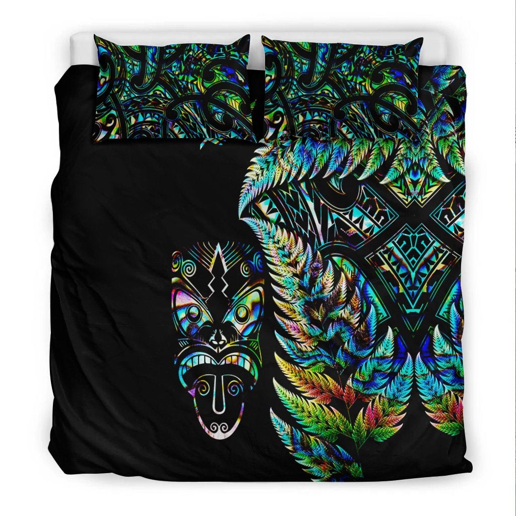 New Zealand Haka Rugby Maori Bedding Set Silver Fern Vibes Paua Shell LT8 - Wonder Print Shop