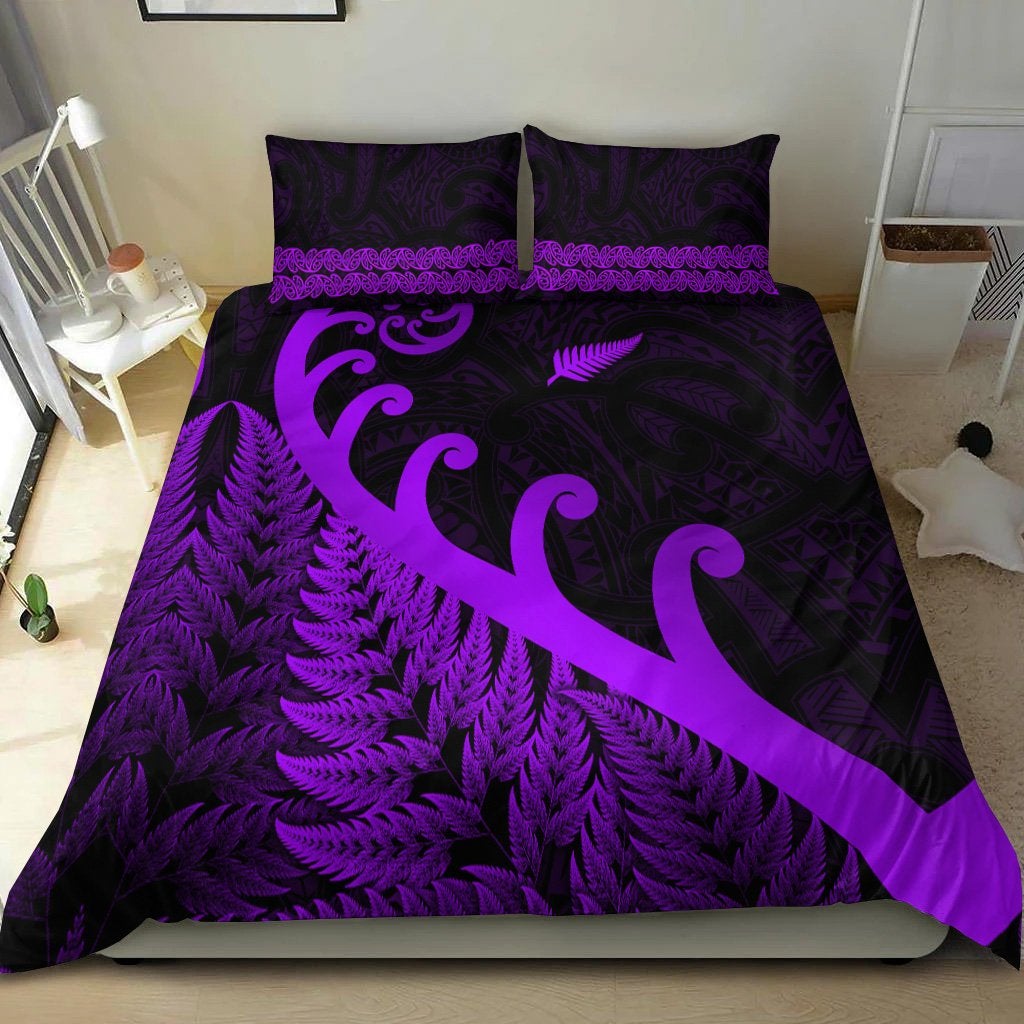 New Zealand Rugby Maori Bedding Set Silver Fern Koru Vibes Purple LT8 - Wonder Print Shop