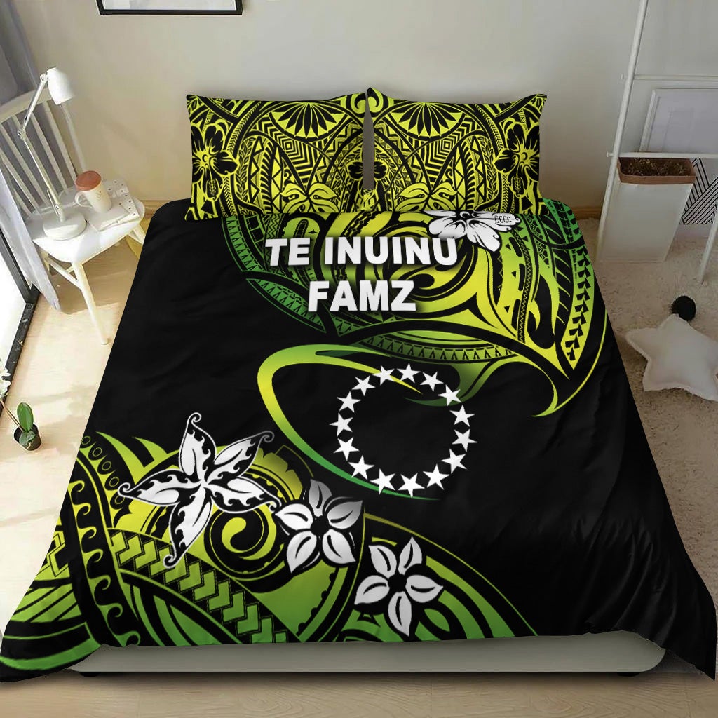 TE INUINU FAMZ Cook Islands Rugby Bedding Set Unique Vibes Green LT8 - Wonder Print Shop